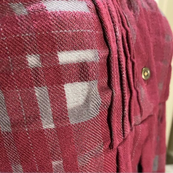 Free People Plaid Burgundy Button Up Above Knee Mini Dress/Top XS - Picture 3 of 4